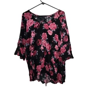 Torrid Women's Black Floral Blouse Top - Pink/Black, Size 2 (2X)
